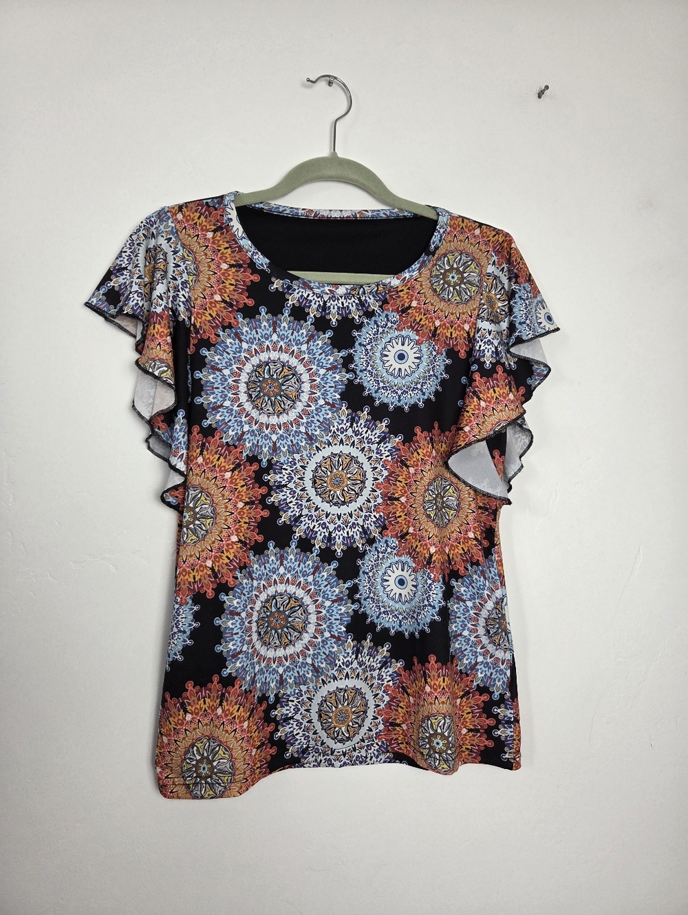 Koroshi Top Mandala Print Boho Whimsical Ruffle Feminine Comfy Gypsy Indie Small